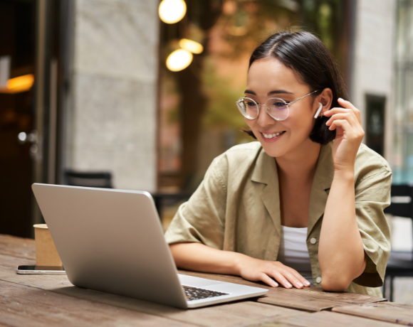 woman working remote with coworkers